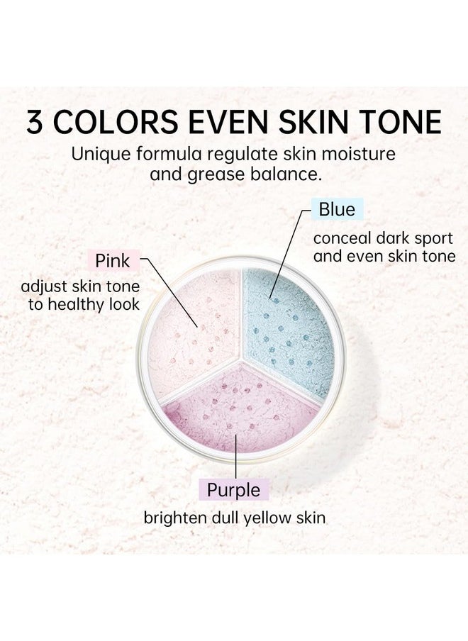 Poreless Finish Loose Setting Powder Makeup, Translucent Matte Finishing Makeup For All Skin Tones, 3 Colors Even Skin Tone - 0.42 Oz Includes Velour Puff C03 Shimmer