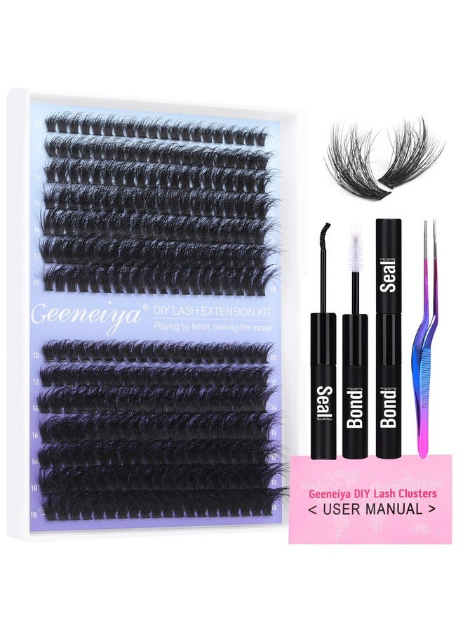 Fluffy Lash Extension Kit Cluster Lashes Diy Eyelash Extension Kit Individual Lashes Kit With Lash Bond And Seal Glue, Lash Applicator, Diy At Home For Beginners(60P+80P, 280Pcs)