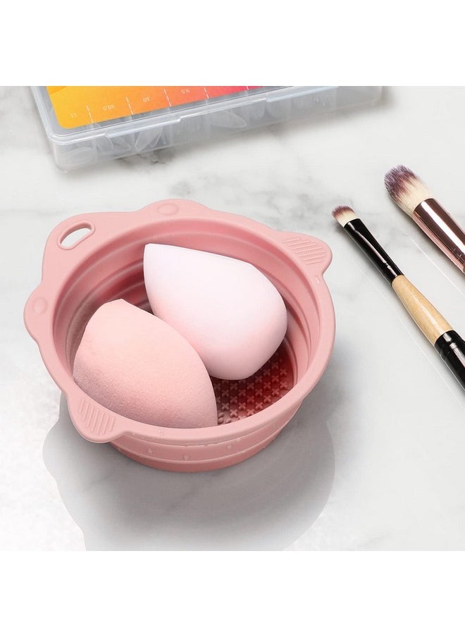 Silicone Makeup Brush Cleaner Bowl - Etercycle Portable Cleaning Tool For Brushes, Powder Puffs, And Sponges (Pink)