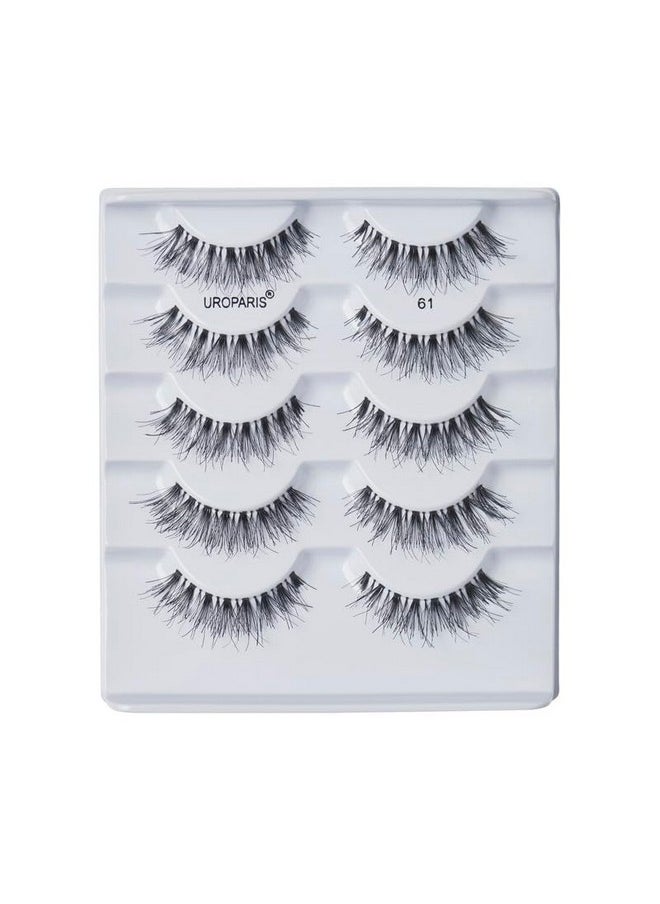 61 Eyelashes For Women - Pack Of 5 Tapered Handmade Eye Lashes | Lightweight False Lashes With Premium Virgin Hair | Invisible Band | For Glam Look & Enhance Beauty (Black) - 5 Pair