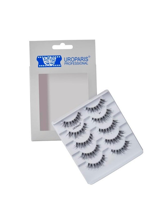 61 Eyelashes For Women - Pack Of 5 Tapered Handmade Eye Lashes | Lightweight False Lashes With Premium Virgin Hair | Invisible Band | For Glam Look & Enhance Beauty (Black) - 5 Pair