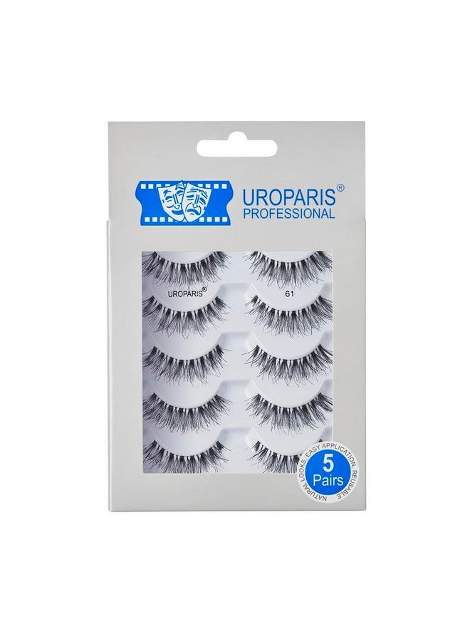 61 Eyelashes For Women - Pack Of 5 Tapered Handmade Eye Lashes | Lightweight False Lashes With Premium Virgin Hair | Invisible Band | For Glam Look & Enhance Beauty (Black) - 5 Pair