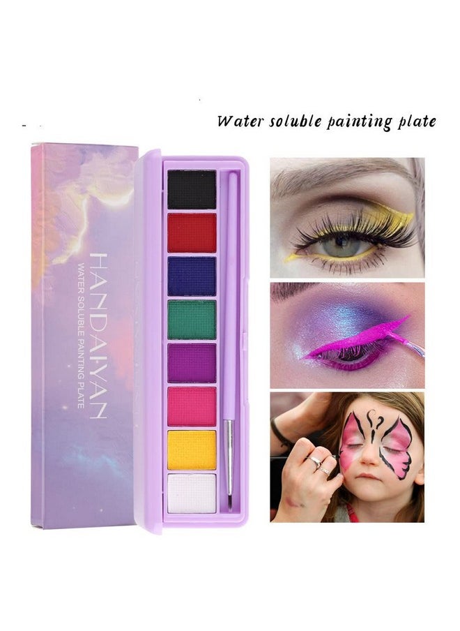 8 Colors Water Activated Eyeliner Palette,High Pigment Bright Vibrant Fluorescent Rainbow Colorful Eye/Face/Body Paint,Matte And Uv Paint Graphic Eyeliner With Brushes -02