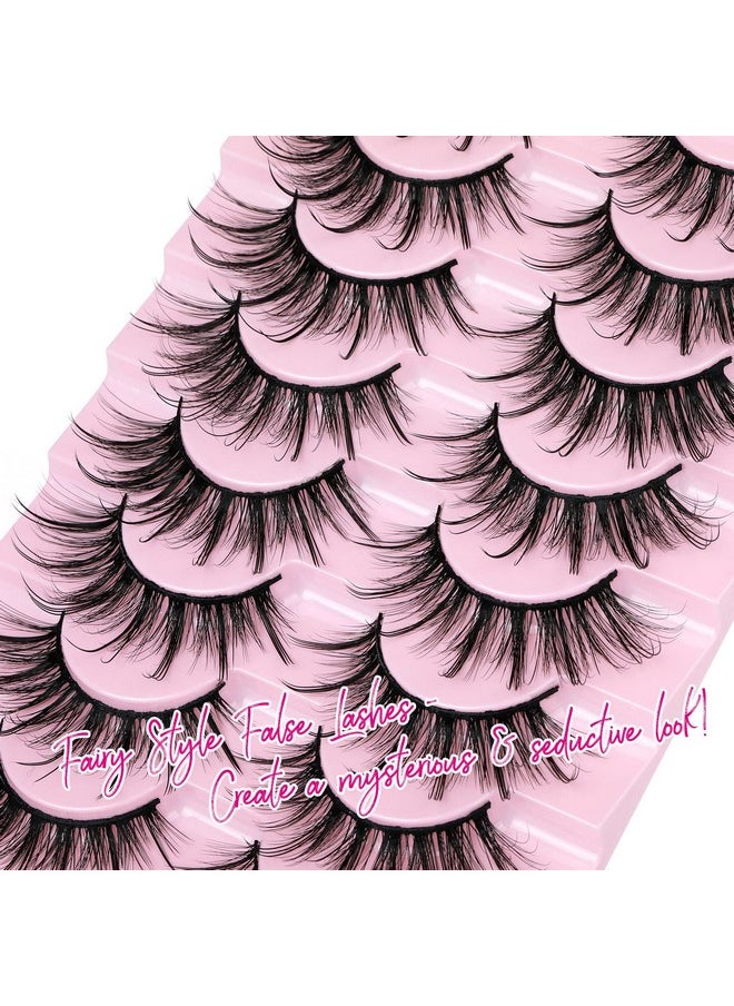 Lashes Fluffy Faux Mink Lashes Wispy Fairy Cat Eye Lashes Spiky Strip Lashes Extension Natural Volume Fake Lashes Pack By Gvefetiee 8 Pairs Black
