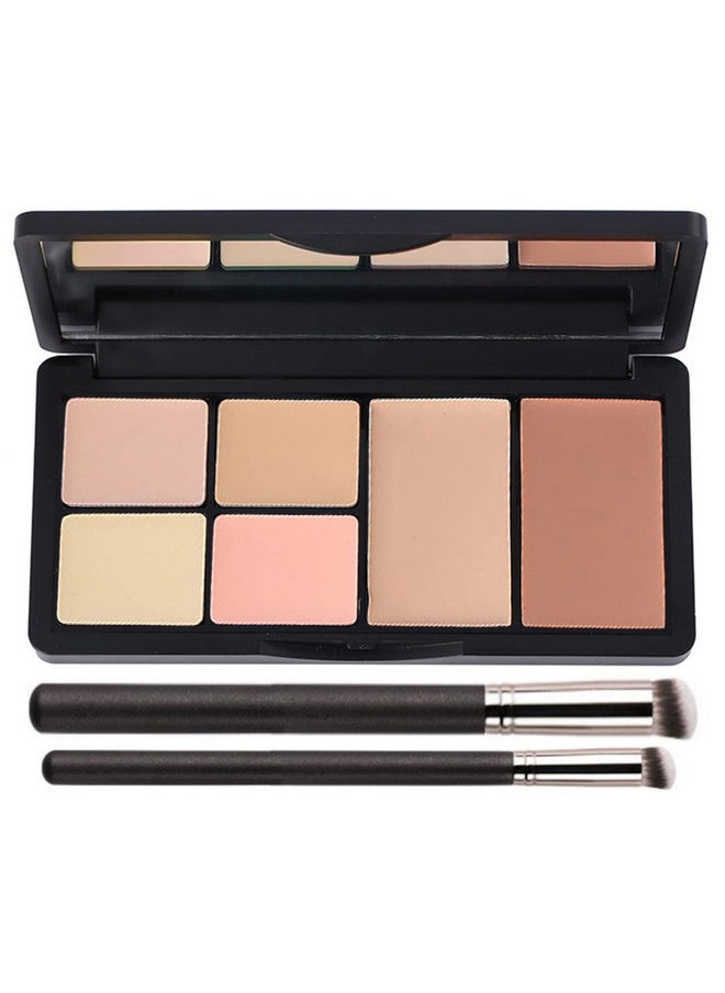 Concealer Contour Palette, 6 In 1 Color Correcting Concealer Contour Makeup Palette, Contouring Foundation Highlighting Makeup Kit For Dark Circles, Blemish With 2 Packs Brush (2#)