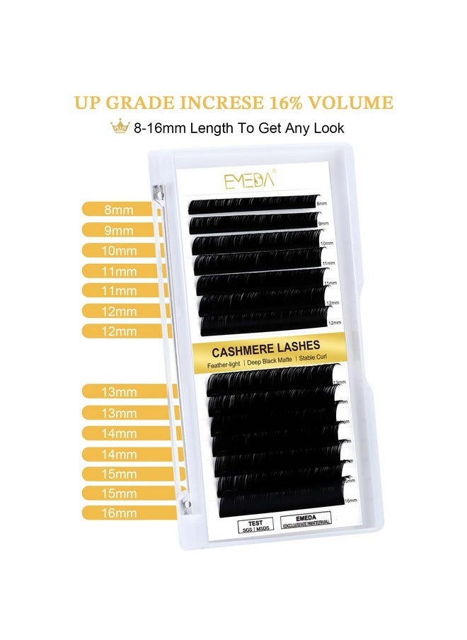 Cashmere Classic Lash Extensions C Cc D Curl 0.03 0.05 0.07 Thickness Single Lash Trays, 14 Rows Large Tray Super Matte Black Individual Volume Eyelash Extensions (0.03-Cc-Mix-8-16Mm)