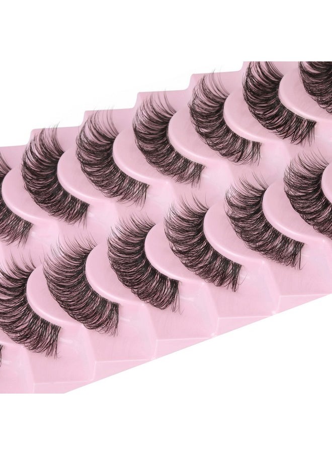 Lashes Natural Look Wispy Mink Eyelashes Fluffy 16Mm Cat Eye Lashes Pack 5D 10 Pairs Fake Eyelashes By Tnfvloneins