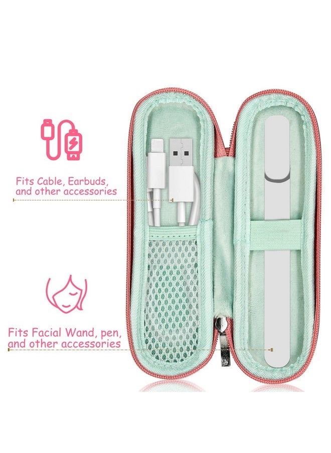Portable Hard Carrying Case For Solowave 4 In 1 Facial Wand, Solawave Wand For Face Protective Bag Storing Usb Cable, Hard Case Facial Wand With Zipper And Hanging Rope (Pink)