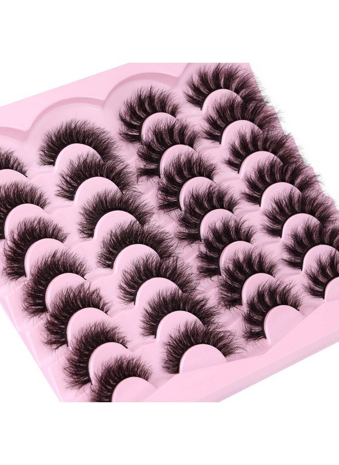 False Eyelashes Fluffy Wispy Faux Mink Lashes 8D Volume Long Cat Eye Lashes Dramatic 18Mm 2 Styles Mixed Fake Lashes 14 Pairs Pack