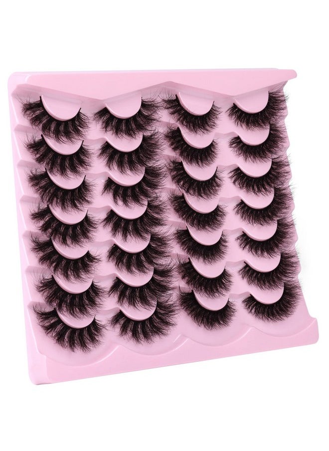 False Eyelashes Fluffy Wispy Faux Mink Lashes 8D Volume Long Cat Eye Lashes Dramatic 18Mm 2 Styles Mixed Fake Lashes 14 Pairs Pack