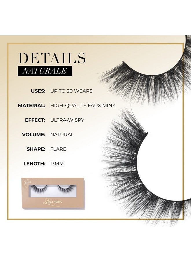 Naturale Faux Mink False Eyelashes, 13Mm, Reusable, Cat Eye, Wispy Lashes, Black, Pair