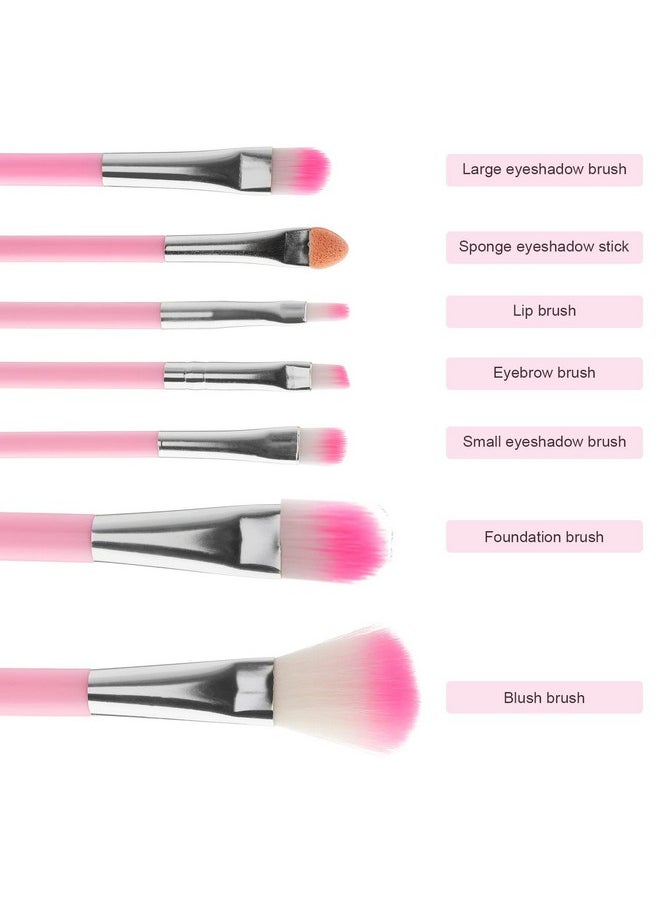 7Pcs Girl Makeup Brushes,Synthetic Fiber Make Up Brush Set Foundation Blush Eyeshadow Eyebrow Lip Brush Blending Cosmetic Beauty Brushes