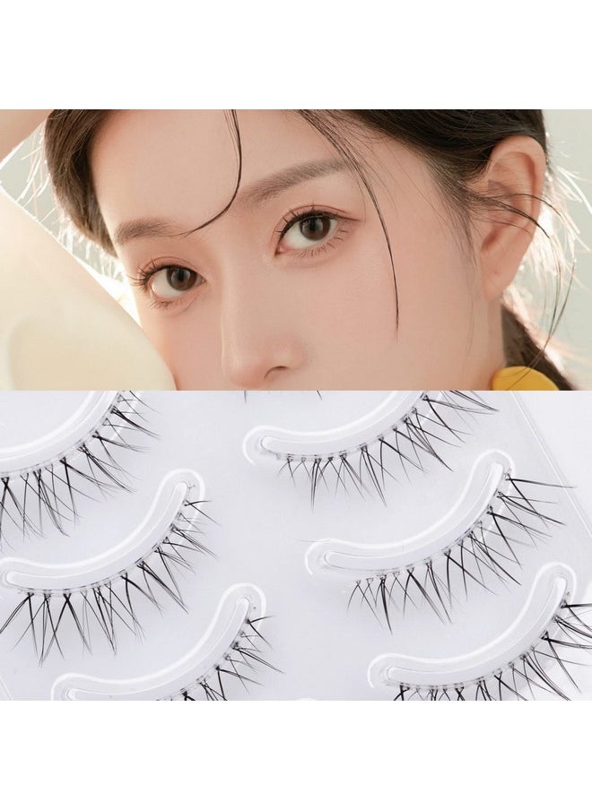 Daily Lashes 4 Pairs Natural Look False Eyelashes, Natural Soft Lightweight Comfortable Short Lashes Strip Cross Clear Band Handmade Fake Eyelashes(Gt02)