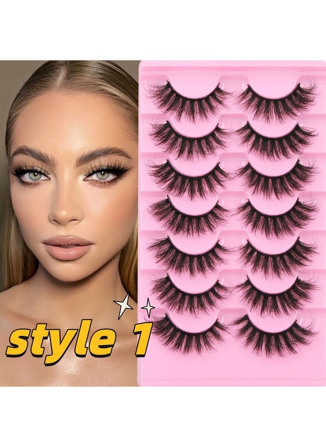 False Eyelashes Natural Mink Lashes Fluffy Wispy Cat Eye Lashes Natural Look 5D Extension Faux Mink Eyelashes Pack 12-18Mm Strip Fake Eyelashes 21 Pairs 3 Styles