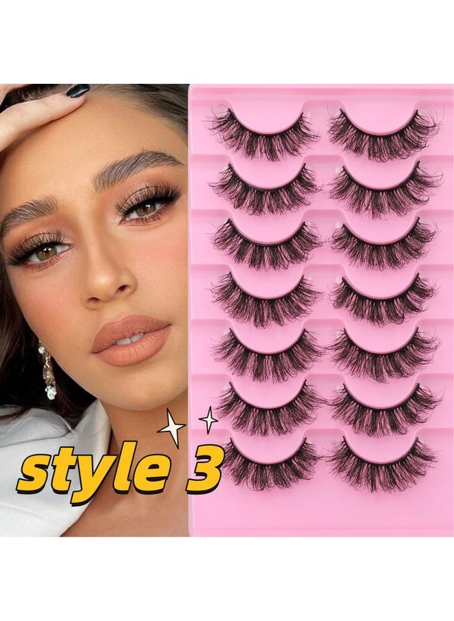 False Eyelashes Natural Mink Lashes Fluffy Wispy Cat Eye Lashes Natural Look 5D Extension Faux Mink Eyelashes Pack 12-18Mm Strip Fake Eyelashes 21 Pairs 3 Styles