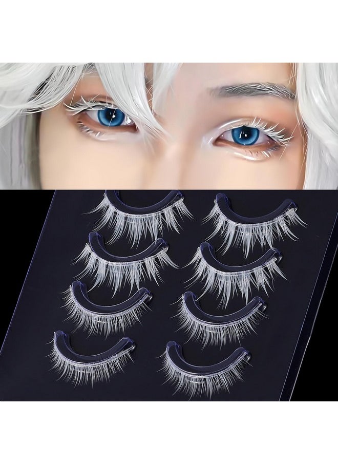 White False Eyelashes Halloween White Eye Lashes Extension Tools Anime Cosplay Makeup Natural Looking Masquerade Party Eyelashes (A05-White Manga Lashes 4 Pairs(Upper&Bottom))