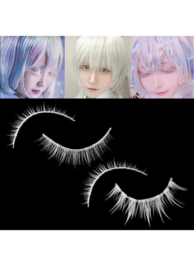 White False Eyelashes Halloween White Eye Lashes Extension Tools Anime Cosplay Makeup Natural Looking Masquerade Party Eyelashes (A05-White Manga Lashes 4 Pairs(Upper&Bottom))