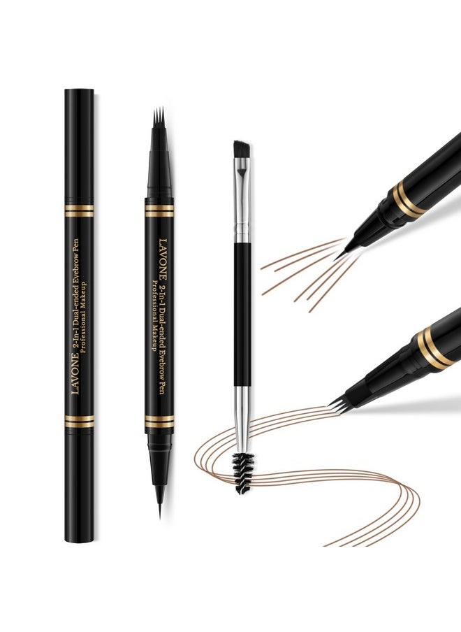 Eyebrow Pen,2-In-1 Waterproof Eyebrow Pencil With 4 Tip Microblading Brow Pen And Ultra-Precise Brow Pencil,With Dual-Ended Eyebrow Brush,Eyebrow Makeup For Natural Looking-Soft Brown