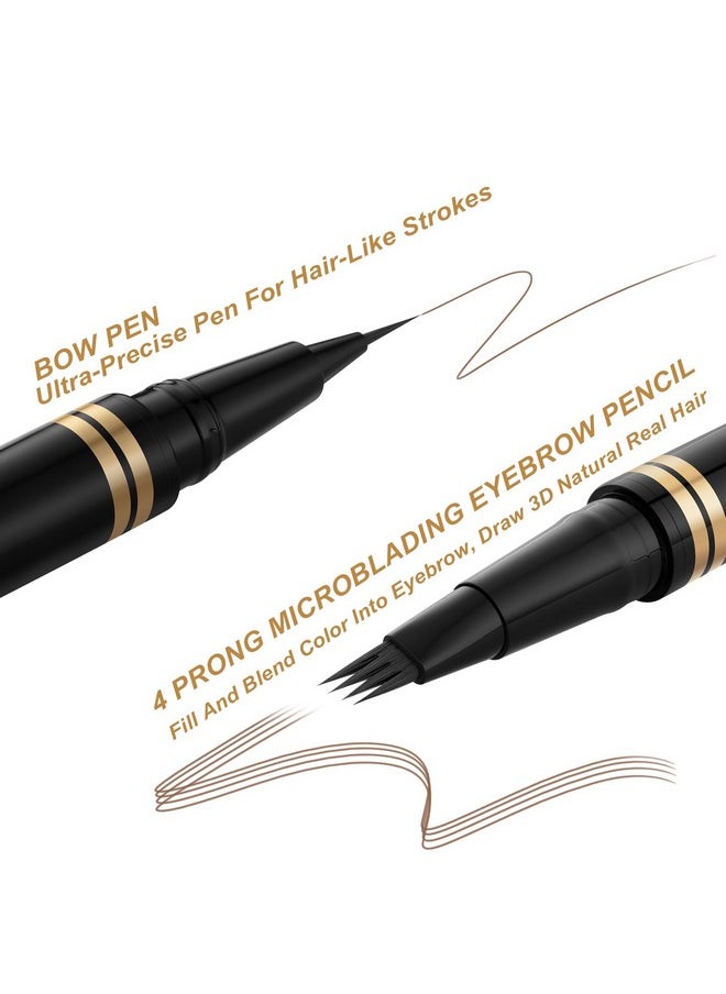 Eyebrow Pen,2-In-1 Waterproof Eyebrow Pencil With 4 Tip Microblading Brow Pen And Ultra-Precise Brow Pencil,With Dual-Ended Eyebrow Brush,Eyebrow Makeup For Natural Looking-Soft Brown