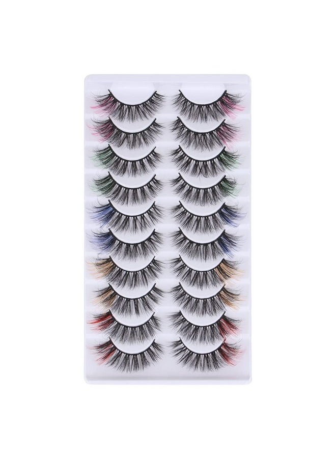 Colored Lashes, False Eyelashes With Color, Fluffy 5D Volume Curly Faux Mink Eyelashes 10 Pairs Cat-Eye Cosplay Makeup Lashes