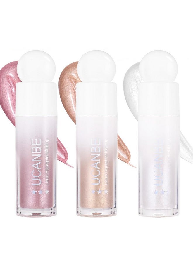 3-Pack Liquid Face Highlighter Makeup Set - Multifunctional Luminous Glow, Natural Radiance Sparkly Glitter Body Shimmer Liquid Luminizer Sticks - Suitable For Face, Eyes, Lips, And More