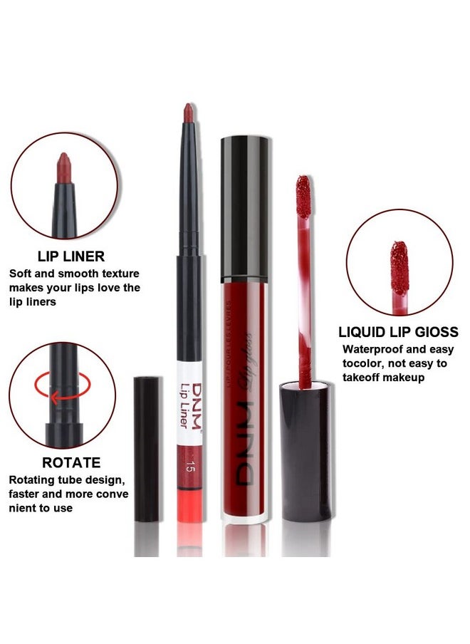 2Pcs Matte Dark Red Lip Liner And Lipstick Makeup Set, Liquid Lipstick 24H And Lip Liner Set Matt Liquid Lips Make Up Waterproof Long Lasting Lipstick Matte Kit With Lip Liner Kit (02)