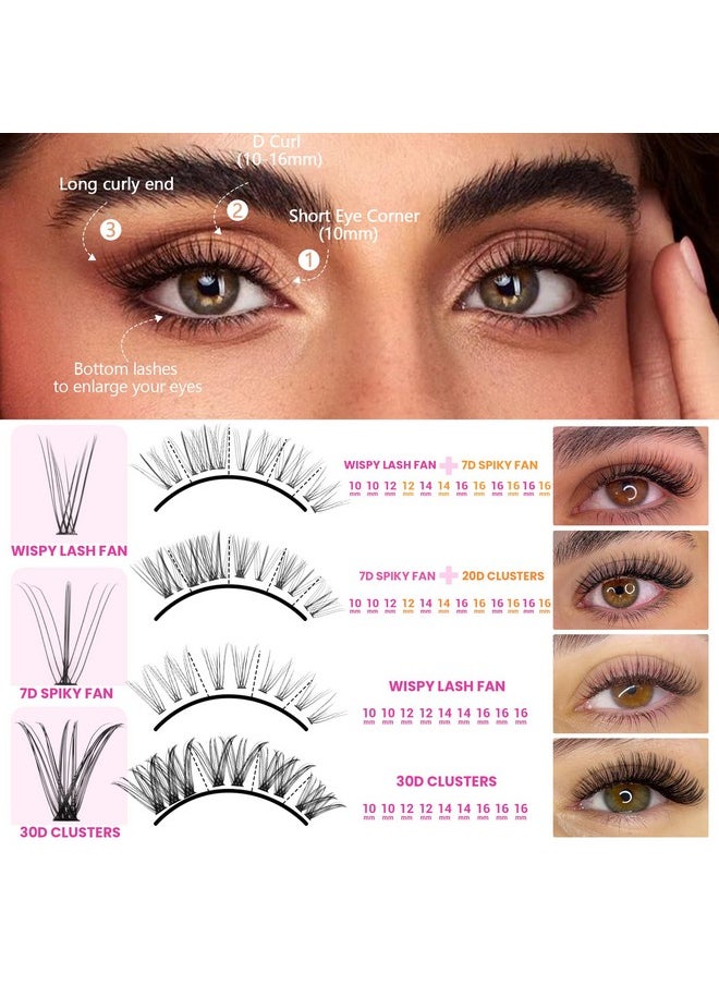 Lash Clusters Kit Individual Lash Extension Kit Diy Multi-Type D Curl Cluster Eyelash Extension Kit With Bottom Lashes, Waterproof Lash Bond And Seal Glue, Lash Tweezers (30D, 480Pcs)