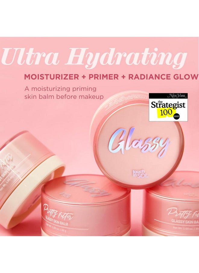 Pretty Filter Glassy Skin Balm Primer 1.05 Oz. - Skin Smooth Moisturizing Primer Before Makeup - Natural Glow Face Cream Moisturizer With Shea Butter And Rose Flower Water