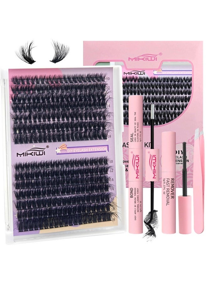 Fluffy Cluster Eyelash Extension Kit 60D+80D Thick Lash Clusters 273Pcs 10-18Mm Individual Lashes Kit With Bond&Seal,Glue Remover And Lash Tweezers Diy Eyelash Extension Kit At Home