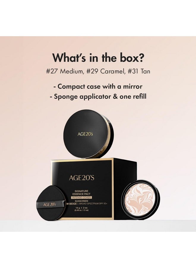 Age20'S Signature Essence Pact Spf 50+ | Cream Foundation, Dewy Finish, Natural Coverage | Korean Cushion Foundation | 1 Refill Included | 27 Medium