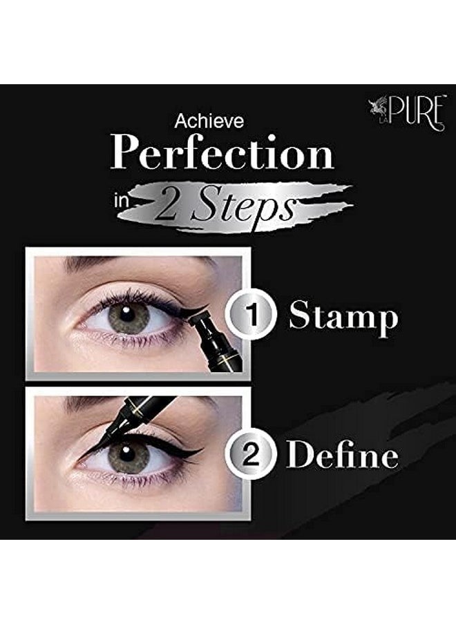 Waterproof Liquid Eyeliner Stamp Winged Eyeliner Tool 2X Cat Eye Winged Eyeliner Stamp & Fine Tipped Pen Eyeliner Stencil Smudge Proof Black Eye Liner Tiktok Trend Items Wing Stamp - Black 8Mm