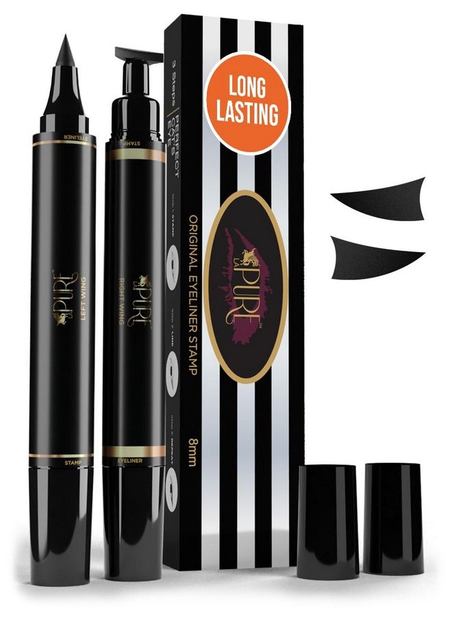 Waterproof Liquid Eyeliner Stamp Winged Eyeliner Tool 2X Cat Eye Winged Eyeliner Stamp & Fine Tipped Pen Eyeliner Stencil Smudge Proof Black Eye Liner Tiktok Trend Items Wing Stamp - Black 8Mm