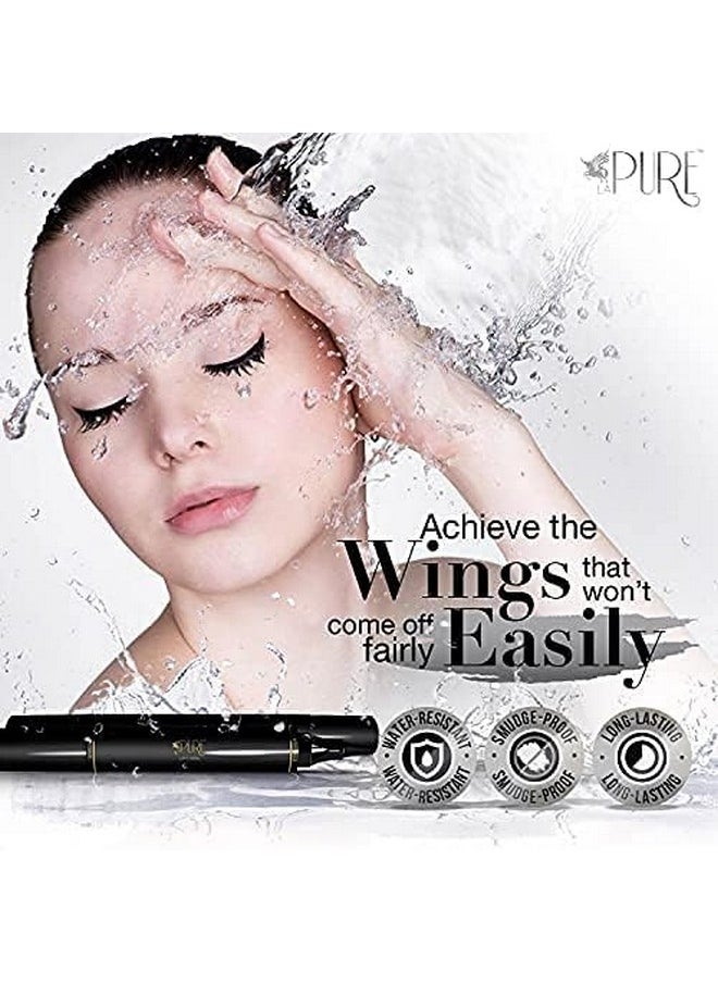 Waterproof Liquid Eyeliner Stamp Winged Eyeliner Tool 2X Cat Eye Winged Eyeliner Stamp & Fine Tipped Pen Eyeliner Stencil Smudge Proof Black Eye Liner Tiktok Trend Items Wing Stamp - Black 8Mm