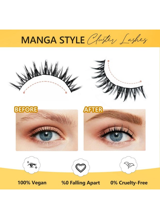 Manga Lashes, 112Pcs Lash Clusters, Diy Lash Extesnions With Bottom Lashes, Natural Look Cosplay Manga Eyelashes,72 Pcs Cluster Lashes With 40 Pcs Bottom Lashes