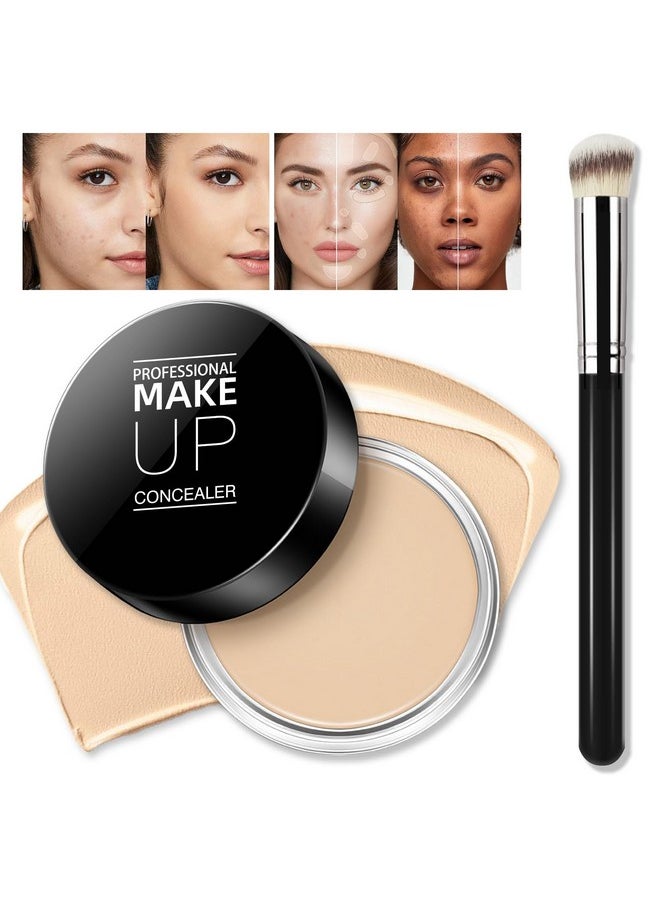 Cream Concealer Full Coverage Makeup, Matte Color Correcting Concealer With Brush, Waterproof, Conceals Blemish, Pores And Spots, Under Eye Makeup Concealer For Dark Circles (#02 Light Cream)