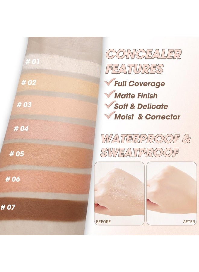 Cream Concealer Full Coverage Makeup, Matte Color Correcting Concealer With Brush, Waterproof, Conceals Blemish, Pores And Spots, Under Eye Makeup Concealer For Dark Circles (#02 Light Cream)