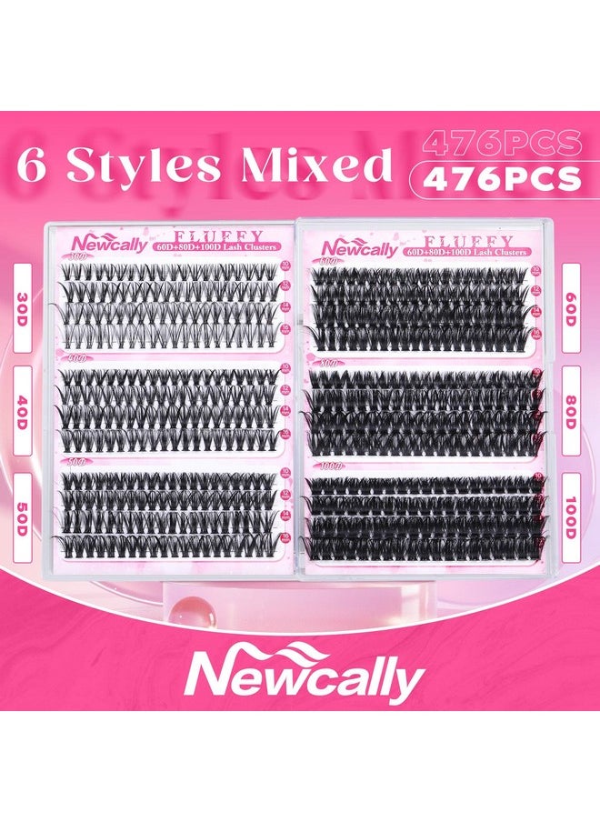 Sters Diy Lash Extension 30D+40D+50D+60D+80D+100D Volume Eyelash Clusters 476Pcs Cluster Eyelash Extension D Curl Individual Lashes 10-16Mm By Newcally