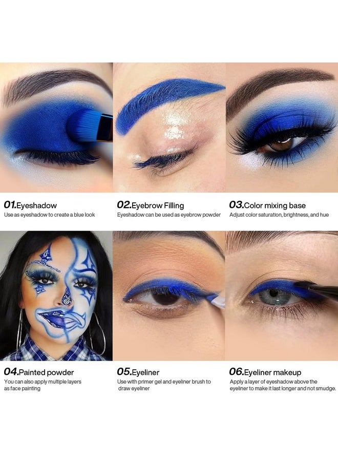 Blue Eyeshadow Matte Palette, Highly Pigmented Gemstone Blue Eye Shadow Single, Ultra-Blendable, Intense Color, Blue Face Body Paint Christmas Halloween Smurf Mystique Cosplay Daily Makeup
