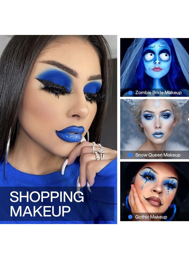 Blue Eyeshadow Matte Palette, Highly Pigmented Gemstone Blue Eye Shadow Single, Ultra-Blendable, Intense Color, Blue Face Body Paint Christmas Halloween Smurf Mystique Cosplay Daily Makeup