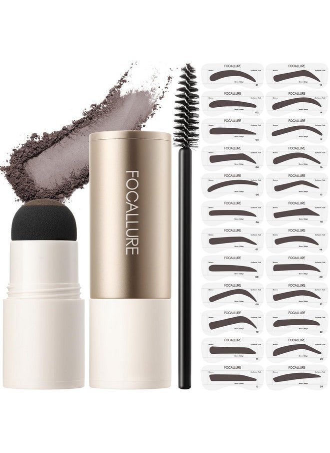 Eyebrow Stamp And Eyebrow Stencil Kit, 24 Reusable Brow Shape, Sweatproof Eyebrow Powder, Long-Lasting, Easy To Use, Filling And Shaping Perfect Eyebrow Makeup, Dark Brown