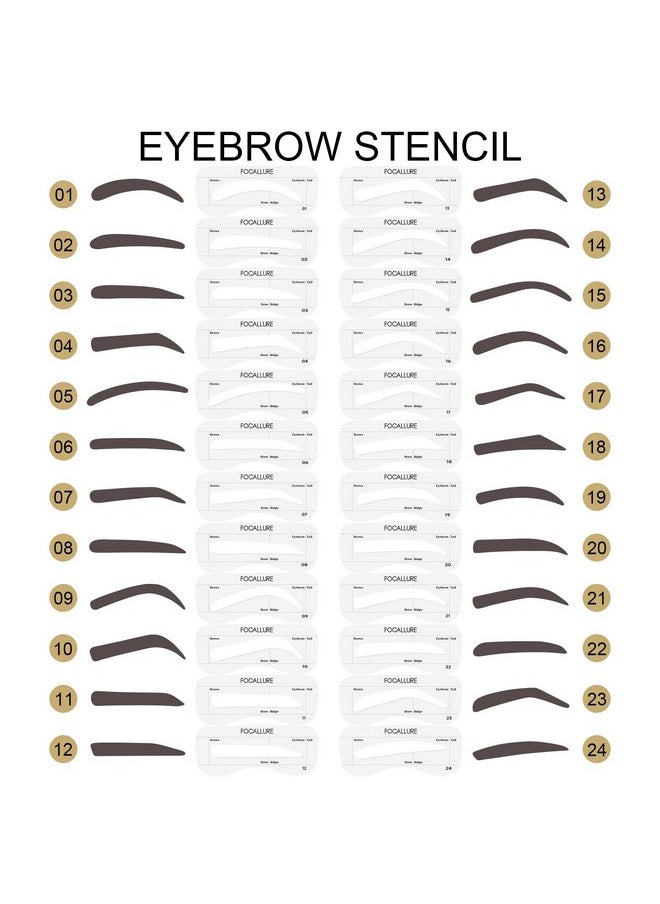 Eyebrow Stamp And Eyebrow Stencil Kit, 24 Reusable Brow Shape, Sweatproof Eyebrow Powder, Long-Lasting, Easy To Use, Filling And Shaping Perfect Eyebrow Makeup, Dark Brown