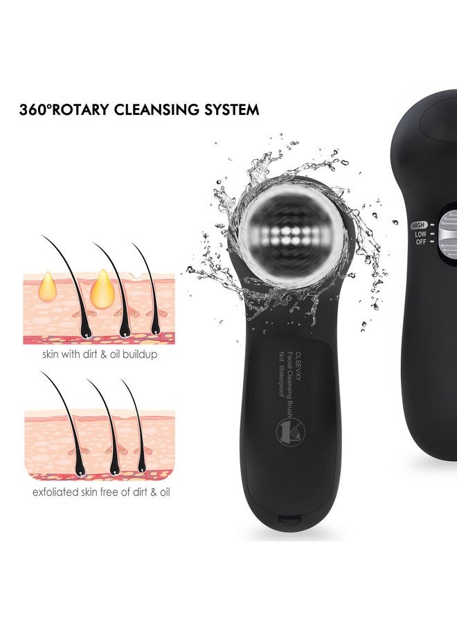 Cleansing Brush Face Scrubber: Clsevxy Electric Face Spin Cleanser Brushes With 6 Brush Heads For Deep Cleansing, Gentle Exfoliating, Removing Blackhead, Massaging