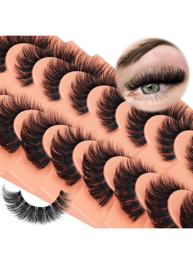 False Eyelashes Russian Strip Lashes Wispy Mink Lashes Fluffy D Curl Fake Lashes Like Eyelash Extension Lash Strips 9 Pairs Pack