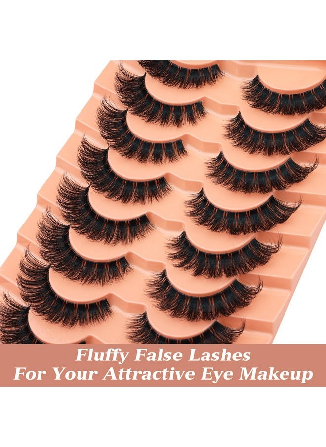 False Eyelashes Russian Strip Lashes Wispy Mink Lashes Fluffy D Curl Fake Lashes Like Eyelash Extension Lash Strips 9 Pairs Pack