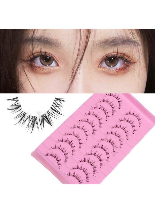 10 Pairs Manga Lashes Natural Look Clear Band False Eyelashes Wispy Faux Mink Lashes Anime Eyelashes Asian Korean Cosplay Lashes(Y23 Wet Look|6-12Mm)