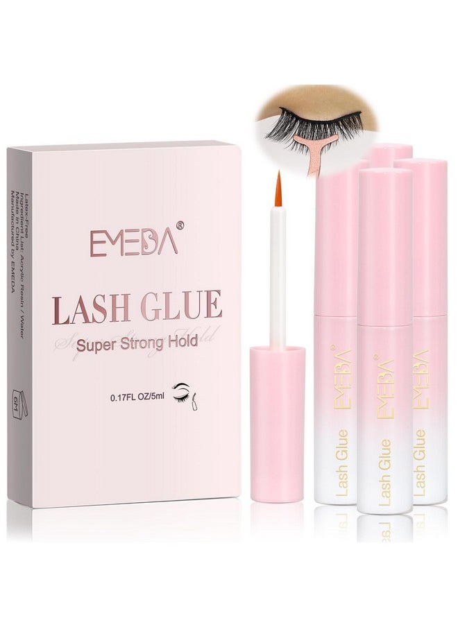 Eyelash Glue 4Pcs 20G/0.68 Oz Clear Lash Glue, Waterproof, Super Strong Hold, Latex Free, Hypoallergenic, Formaldehyde-Free White Strip Eyelash Adhesive Emeda