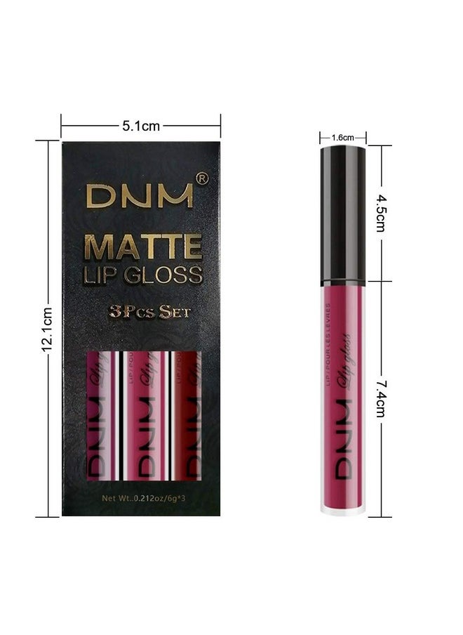 3Pcs Dark Red Purple Matte Liquid Lipstick Sets, Matte Lipstick Lip Stain Long Lasting 24 Waterproof Lip Gloss Gift Set Matt Lipsticks Set For Women Lippies (Set01)