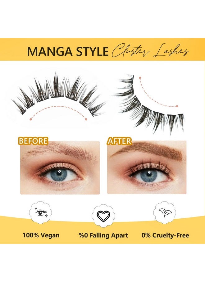 Manga Lashes Individual, Brown Anime Lash Clusters, Doll Manhua Eyelashes, Spiky Individual Lashes Natural Diy Wispy Manga Lash Clusters, False Lash Extension At Home