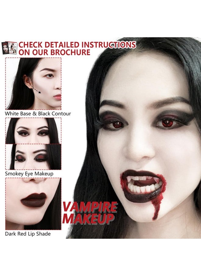 Halloween Vampire Makeup Kit, Complete Vampire Sfx Make Up Set With Vampire Teeth Fangs, Fake Blood And White Foundation For Cosplay, Costume Party, Stage, Movies & Theater