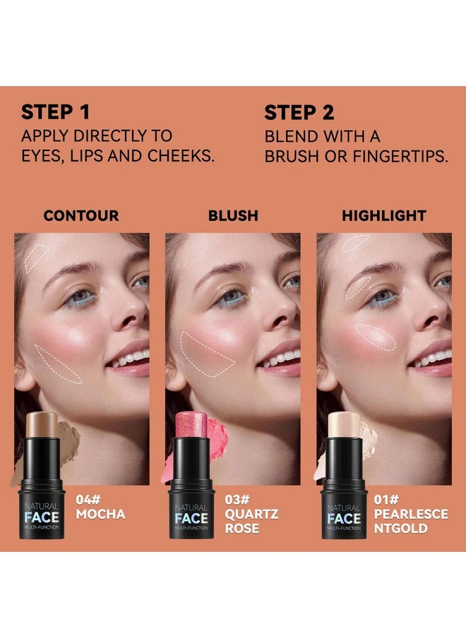 3Pcs Cream Contour Stick Makeup Kit, Shades With Highlighter Stick, Blush Stick And Bronzer Contour Stick For Sculpt The Cheeks, Long Lasting, Waterproof, Matte & Dewy Finish (Light)